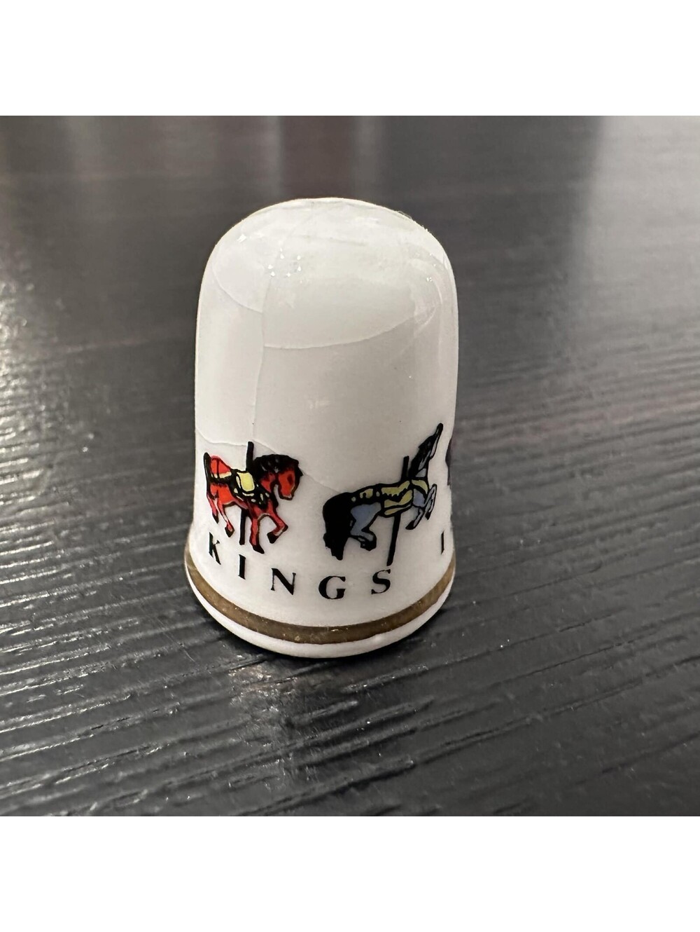 Vintage Kings Island Carousel Horses Fine Bone China Souvenir Thimble Gold Trim
